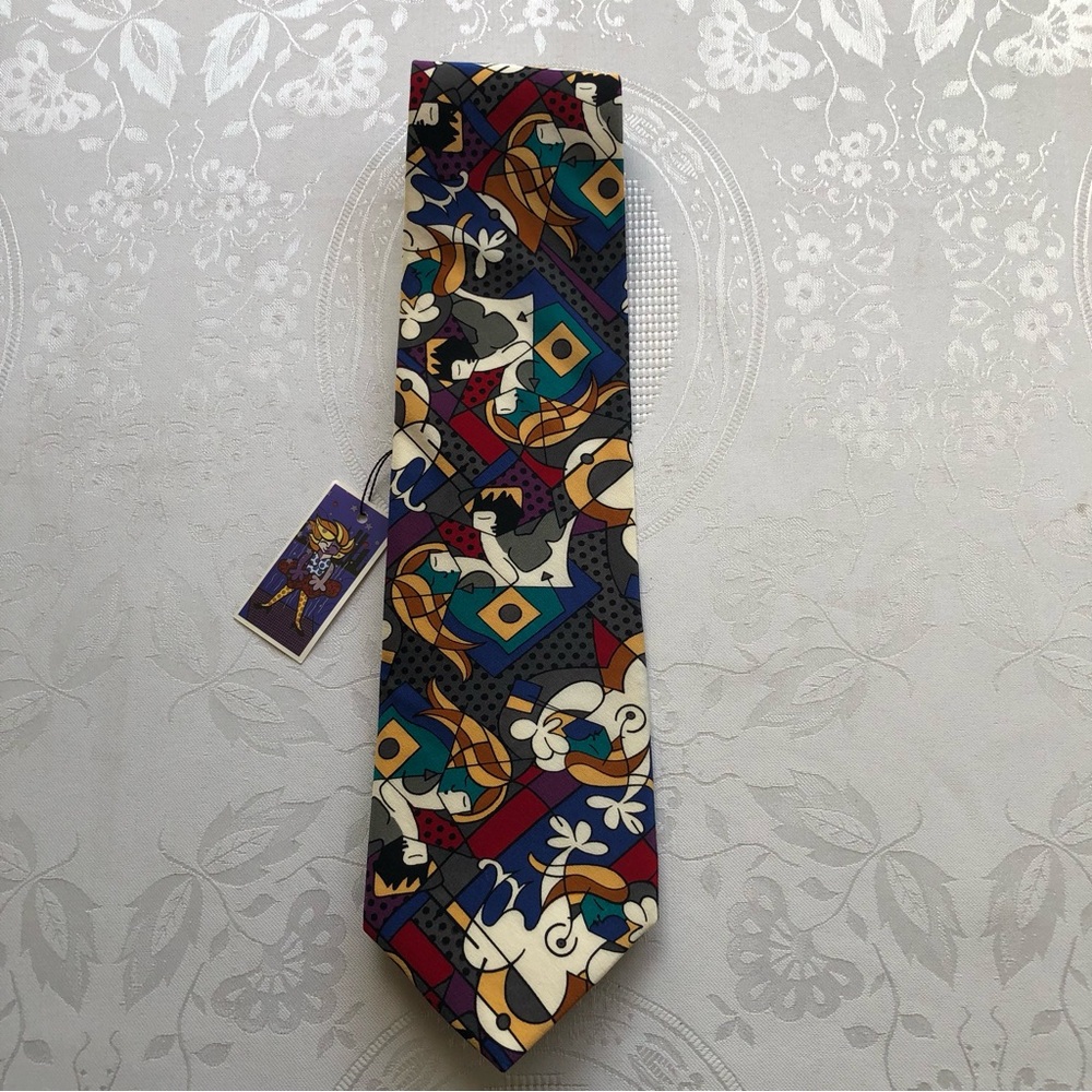 Romero Britto Retro Vintage Abstract 100% Silk Neck-Tie From Canvas To Silk NWT